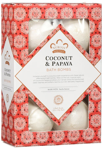 Nubian Heritage Coconut & Papaya With Vanilla Extract Bath Bombs 6 Pieces-1.6 Oz