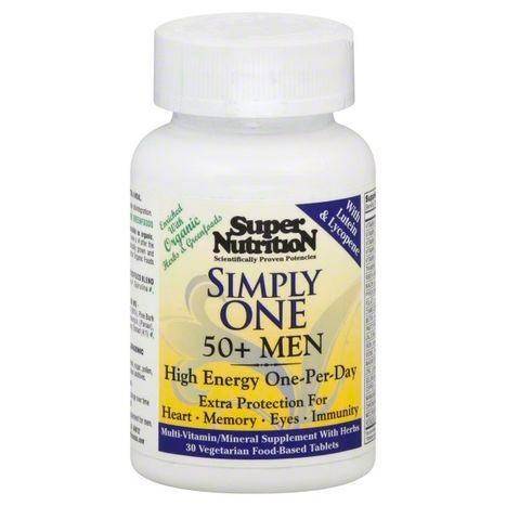 Super Nutrition Simply One Multi-Vitamin, 50+ Men, Vegetarian Food-Based Tablets - 30 Each