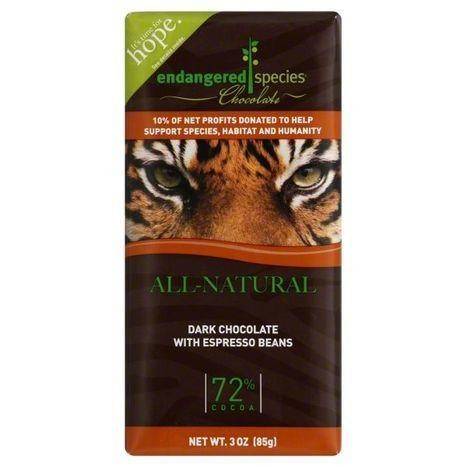 Endangered Species Dark Chocolate, with Espresso Beans - 3 Ounces