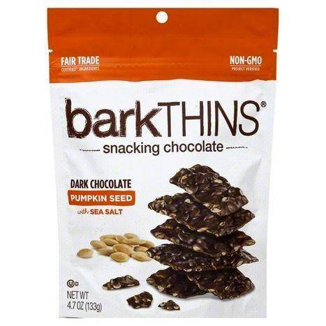 BarkThins Snacking Chocolate, Dark Chocolate, Pumpkin Seed, with Sea Salt - 4.7 Ounces