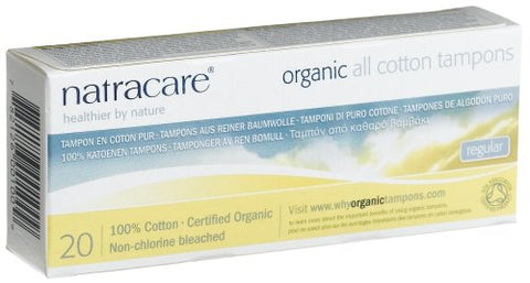 Natra Care Organic Cotton Tampons Regular Normal Without Applicator-20 Tampons
