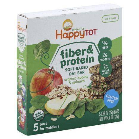 Happy Tot Organics Oat Bar, Soft-Baked, Fiber & Protein, Organic Apples & Spinach, Tots & Tykes - 5 Each