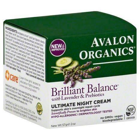 Avalon Organics Brilliant Balance Night Cream, Ultimate, with Lavender & Prebiotics - 2 Ounces