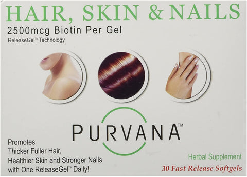 Wellgenix Purvana Hair Skin & Nails 2500 Mcg-30 Fast Release Softgels