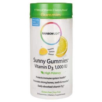 Rainbow Light Sunny Gummies Vitamin D3 1000 IU Yummy Lemon Flavor-50 Gummies