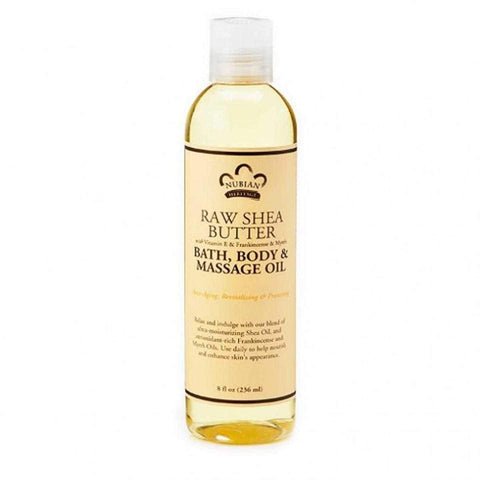 Nubian Heritage Raw Shea Butter With Vitamin E, Frankincense & Myrrh Bath, Body & Massage Oil-8 Oz
