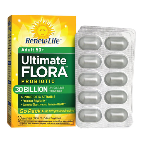Renew Life Adult 50+ Ultimate Flora Probiotic 30 Billion Live Cultures 6 Strains-30 Vegetable Capsules