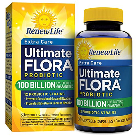 Renew Life Extra Care Ultimate Flora Probiotic 100 Billion Live Cultures-30 Vcaps