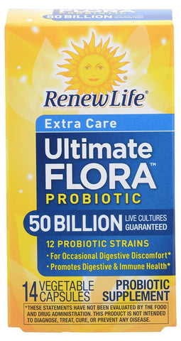 Renew Life Extra Care Ultimate Flora Probiotic 50 Billion Live Cultures-14 Vegetable Capsules