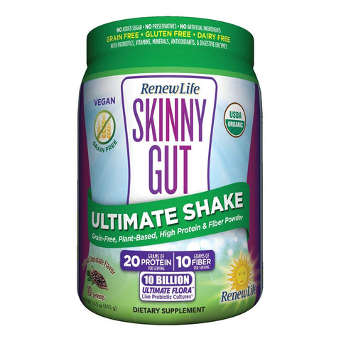 Renew Life Skinny Gut Ultimate Shake 10 Billion Live Cultures Natural Chocolate Flavor-14.5 Oz