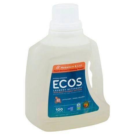 Ecos Laundry Detergent, Hypoallergenic, 2X Ultra, with Built-in Fabric Softener, Magnolia & Lily - 100 Ounces