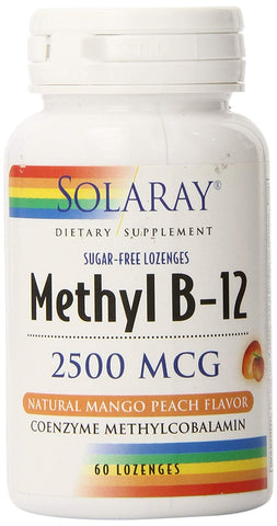 Solaray Methyl B-12 2500 Mcg Natural Mango Peach Flavor-60 Lozenges