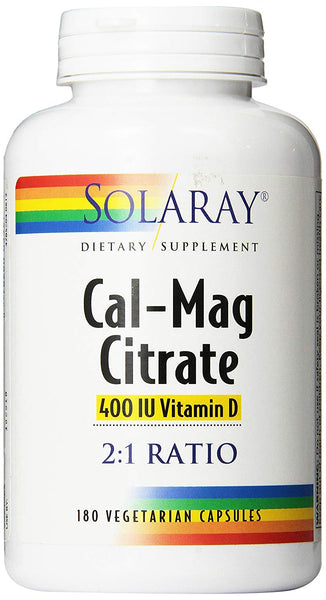Solaray Cal-Mag Citrate 2:1 Ratio & Vitamin D3 400 IU-180 Capsules ...
