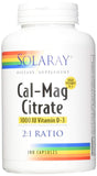 Solaray Cal-Mag Citrate 2:1 Ratio & Vitamin D3 1000 IU-180 Capsules