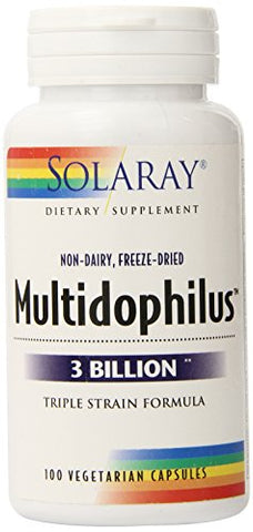 Solaray Multidophilus Triple Strain Formula 3 Billion CFU Freeze Dried-100 Veg Caps Note: Need To Be Refrigerated