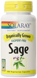 Solaray Organically Grown Sage 285 Mg-100 Veg Caps