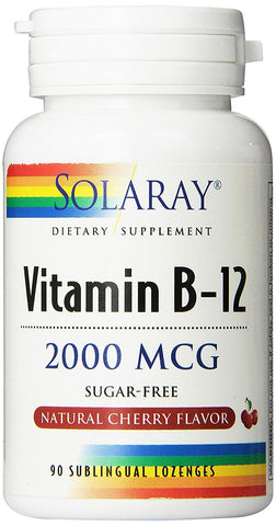 Solaray Vitamin B-12 2000 Mcg Natural Cherry Flavour-90 Sublingual Lozenges