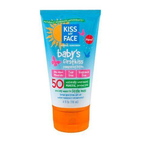 Kiss My Face Baby's First Kiss Sunscreen, Mineral, Broad Spectrum SPF 50, Fragrance Free - 4 Ounces