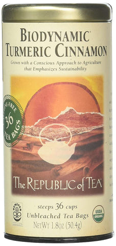 The Republic Of Tea Biodynamic Organic Turmeric Cinnamon 36 Unbleached Tea Bags-1.8 Oz