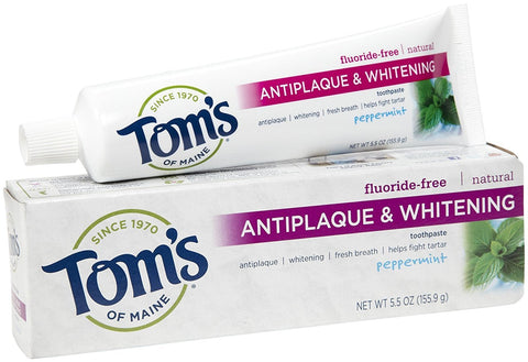 Tom's Of Maine Antiplaque & Whitening Toothpaste Peppermint Flouride Free-4.5 Oz