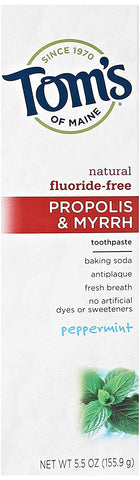 Tom's Of Maine Propolis & Myrrh Toothpaste Peppermint Flouride Free-5.5 Oz