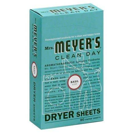 Mrs Meyers Clean Day Dryer Sheets, Basil Scent - 80 Each