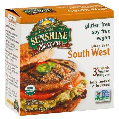Sunshine Burgers Organic Veggie Burgers, Organic, Black Bean Southwest - 3 Count