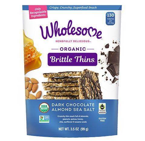Wholesome Brittle Thins, Organic, Dark Chocolate Almond Sea Salt - 3.5 Ounces