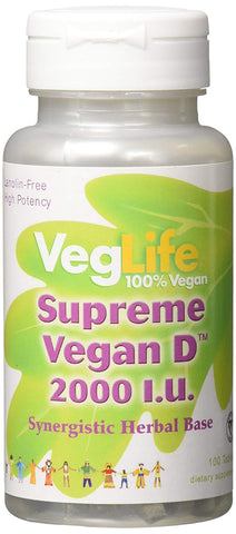 Veg Life Supreme Vegan D 2000 IU Synergistic Herbal Base-100 Tablets