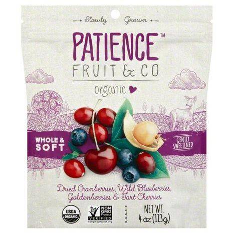 Patience Fruit Dried Cranberries, Wild Blueberries, Goldenberries & Tart Cherries, Organic, Gently Sweetened - 4 Ounces