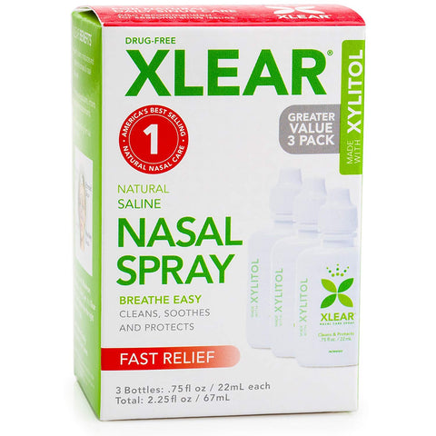 Xlear Nasal Spray With Xylitol Fast Relief 3 Bottles-2.25 Oz