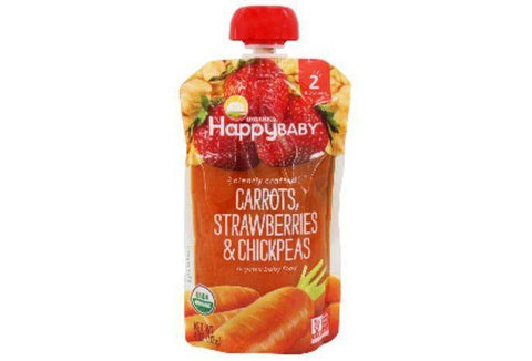 Happy Baby Organics Baby Food, Organic, Carrots, Strawberries & Chickpeas, 2 (6+ Months) - 4 Ounces