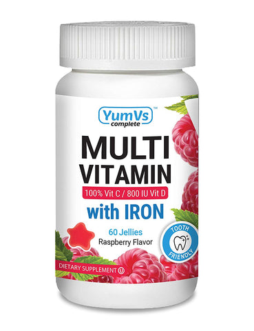 YumVs Multivitamin 100% Vitamin C, 800 IU Vitamin D With Iron Raspberry Flavor-60 Jellies