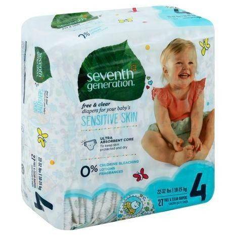 Seventh Generation Diapers, Free & Clear, Size 4 (22-32 lbs) - 27 Each
