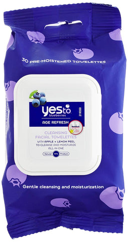 Yes To Blueberries Age Refresh Cleansing Facial Wipes With Apple & Lemon Peel-30 Wipes