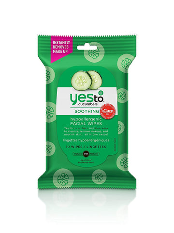 Yes To Cucumber Soothing Hypoallergenic Facial Wipes-10 Wipes