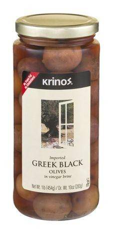 Krinos Olives, Black, Greek, in Vinegar Brine - 1 Pound