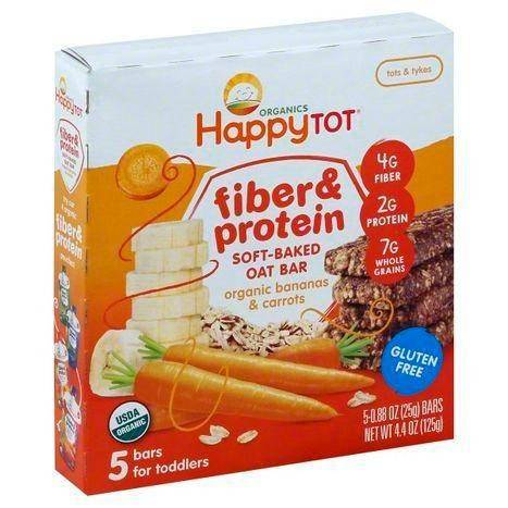 Happy Tot Organics Oat Bar, Soft-Baked, Fiber & Protein, Organic Bananas & Carrots, Tots & Tykes - 5 Each