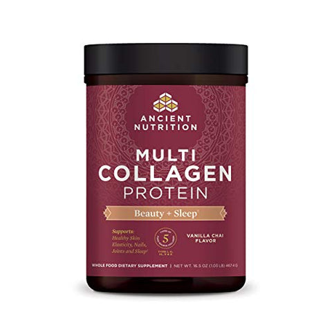 Ancient Nutrition Multi Collagen Protein Beauty + Sleep Vanilla Chai Flavor-16.5 Oz