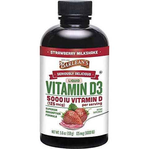 Barlean's Liquid Vitamin D3 5000 IU Strawberry Milkshake Flavor-5.6 Oz