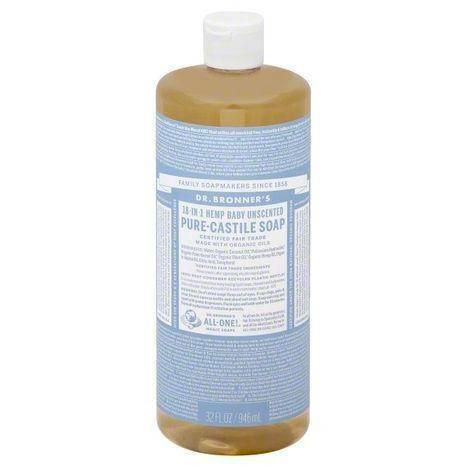 Dr Bronners Soap, Pure-Castile, 18-in-1, Hemp Baby Unscented - 32 Ounces