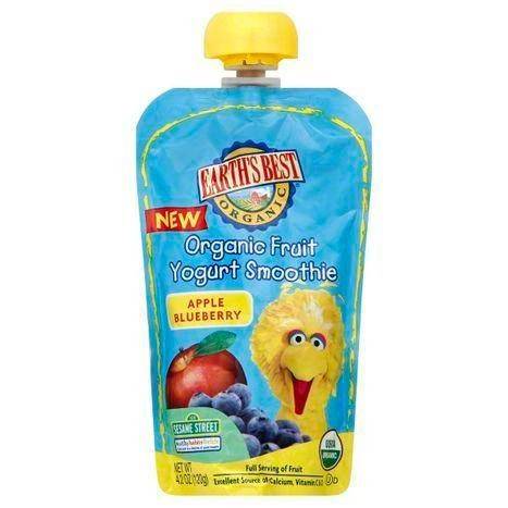 Earths Best Organic Yogurt Smoothie, Organic Fruit, Apple Blueberry, 123 Sesame Street - 4.2 Ounces