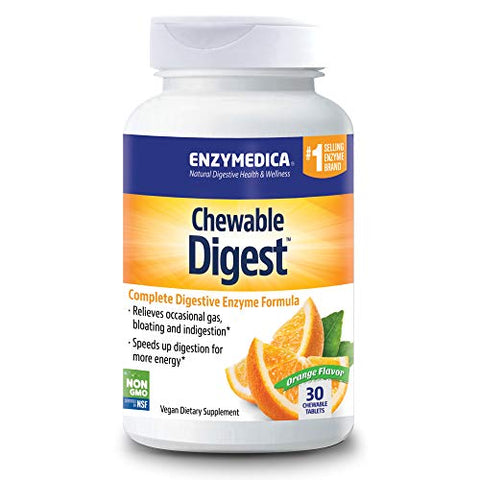 Enzymedica Chewable Digest Complete Digestion Formula Orange Flavor-30 Chewable Tablets