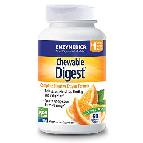 Enzymedica Chewable Digest Complete Digestion Formula Orange Flavor-60 Chewable Tablets