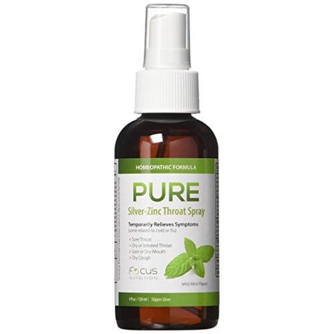 Focus Nutrition Pure Silver-Zinc Throat Spray Mild Mint Flavor-4 Oz