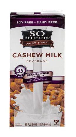 So Delicious Cashew Milk Beverage, Unsweetened Vanilla - 32 Ounces