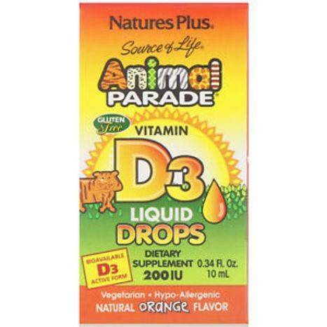 Nature's Plus Animal Parade Vitamin D3 Liquid Drops, 200 IU, Orange - 10 Milliliters