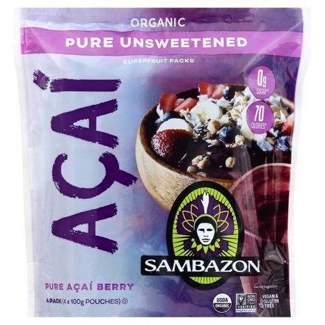Sambazon Superfruit Packs, Organic, Pure Unsweetened, Acai, 4-Pack - 4 Each