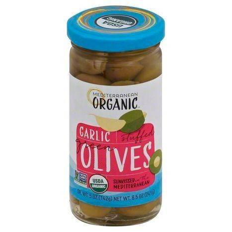 Mediterranean Organic Olives, Garlic, Green, Stuffed - 8.5 Ounces