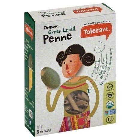 Tolerant Penne, Organic, Green Lentil - 8 Ounces